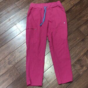 Figs Women's Scrub Pants in Hot Pink with Blue Drawstring